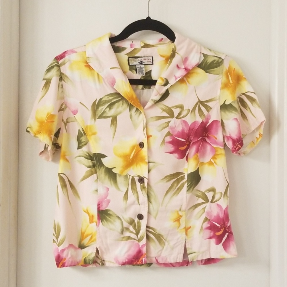 Caribbean Joe Hawaiian Pink Button Down Size Small